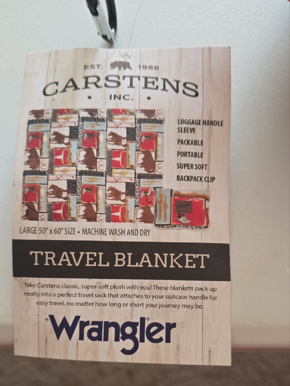 Wrangler Brown Cream Black Plush Travel Blanket - Picture 5 of 5
